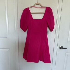 STAUD Peony Pink Laelia Dress with Puff Sleeves